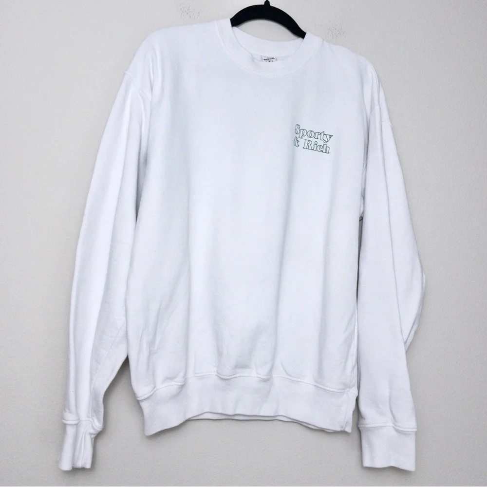 NEW Sporty & Rich X Asics Fun Logo Crewneck S White Jolly Green Terry Cotton - Picture 4 of 10